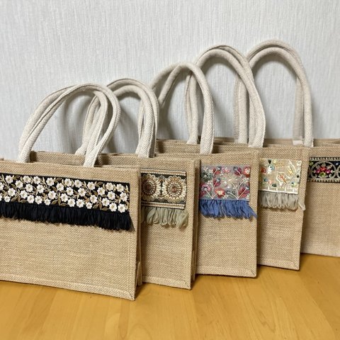 インド刺繍 ジュートバッグ