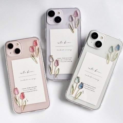 【classy tulips 】4color スマホケース　iPhone15 iPhone14 iPhone13 iPhone12 他　人気　かわいい　おしゃれ　Android  エクスペリア
