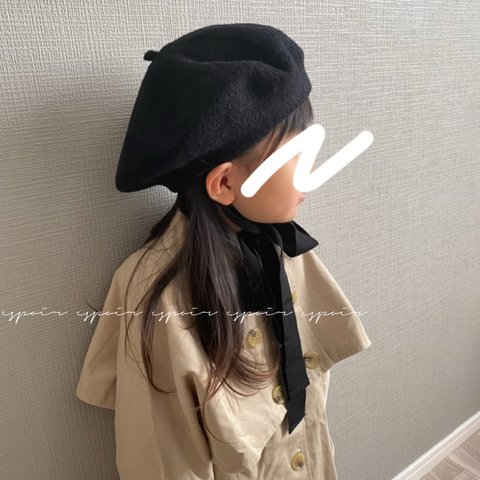 【handmade/BABYno125】リボン付きベレー帽/ニット帽子