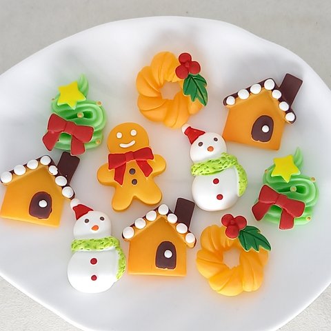 デコパーツ X'mas お菓子 雪だるま 家 10個 クリスマス