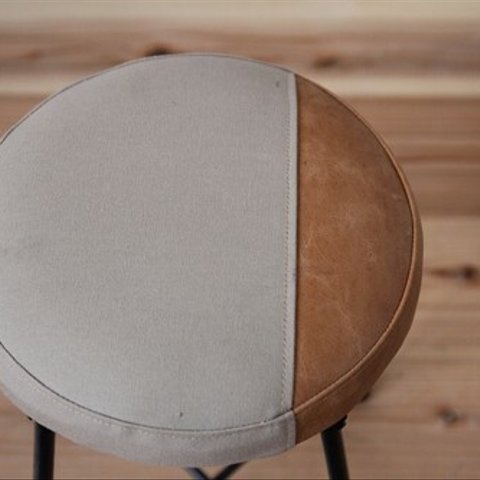 【送料無料】TWO TONE STOOL HIGH/パッチワーク/本革/帆布/アイアン