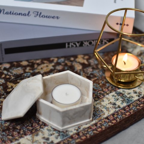 キャンドル入れにも◎Marble candle box  六角〈Braun〉