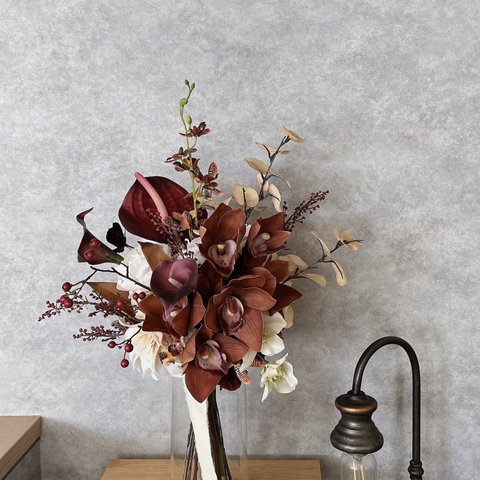 シンビジューム＆カラーの実物bouquet ◻︎アーティフィシャルフラワー◻︎ ウェディングブーケ
