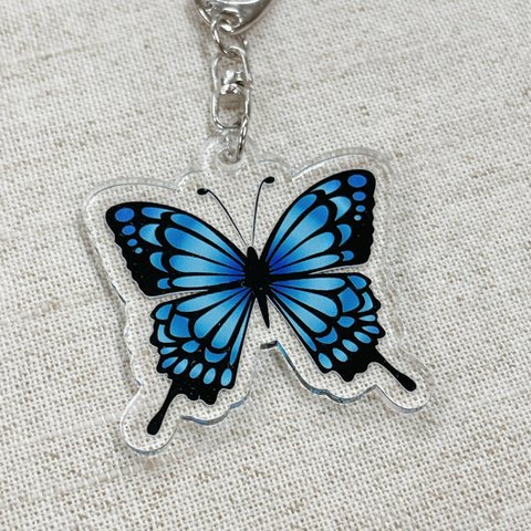 アクリルキーホルダー　蝶-ブルー