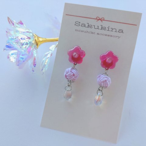 ✿水引ピアス(お花と玉結び)✿