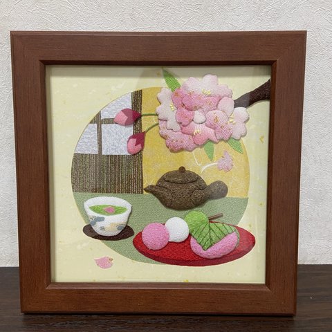 送料無料　ハンドメイド押絵　お花見