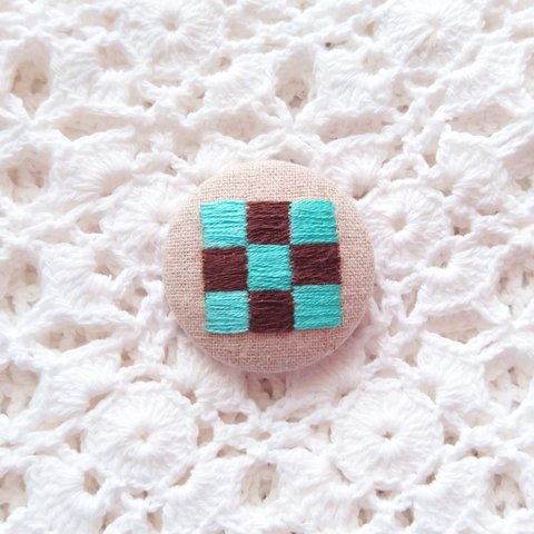 チョコミントカラー　刺繍ブローチ（大）