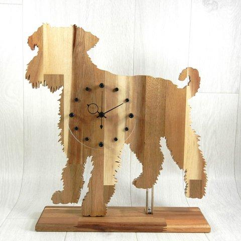 犬形時計　ミニチュアシュナウザー（立ち姿）【木製（アカシア集成材）】（置き・掛け兼用時計）