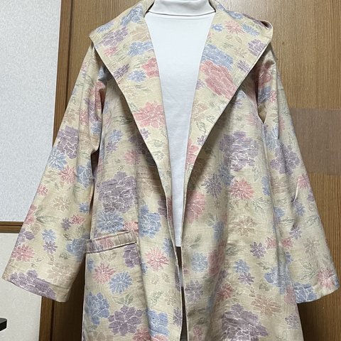 着物リメイク　②紬のフード付きジャケット　L〜LLサイズ