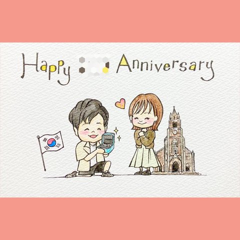 2名様用 似顔絵オーダー ポストカード 似顔絵イラスト 家族 似顔絵 シンプルかわいい 結婚