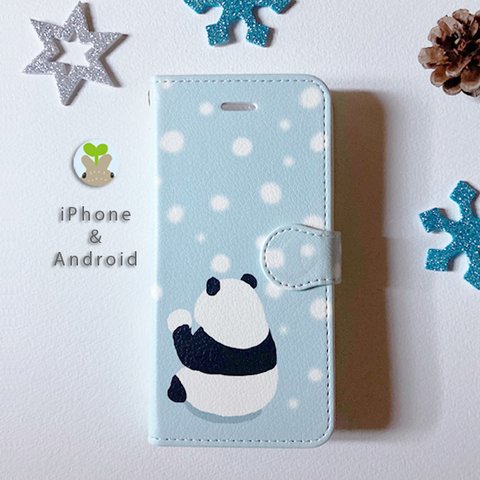 雪の中の子パンダ　手帳型　iPhone/Android ケース【受注制作】