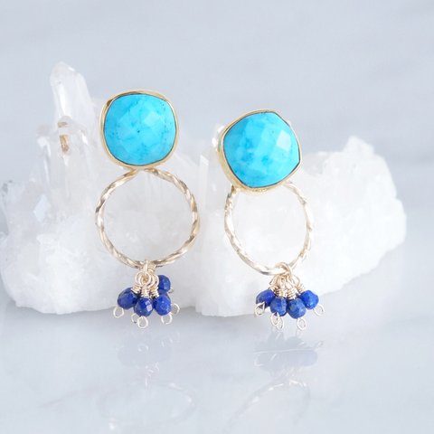 2way Stud Earrings,Gemstone Blue Turquoise,Lapis Lazuli 