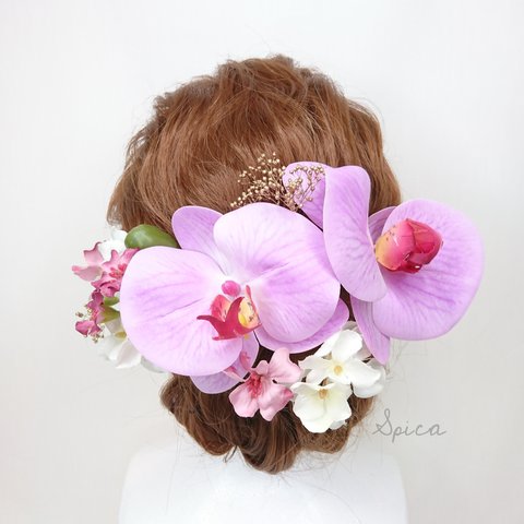胡蝶蘭と紫陽花のヘッドドレス ウェディング 成人式