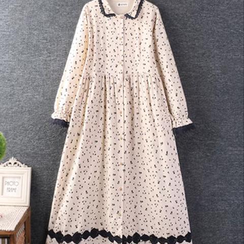 秋服の新しい 綿麻 ワンピース