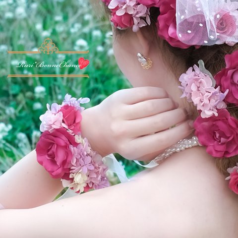 ～ローズのフラワーリストレット～　ウェディング 結婚式 ドレス 髪飾り 花飾り 浴衣 振袖 前撮り リストレット  