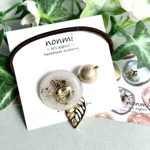  【再販】レジンアクセサリー☆Rose resin☆レジンのヘアゴム☆くすみグレー