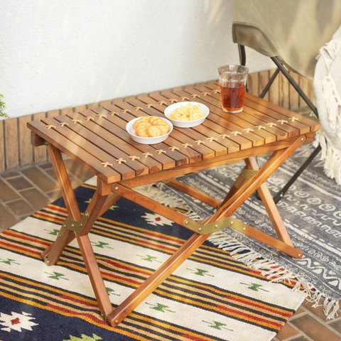 木の宝石チーク材 アウトドアテーブル ガーデンテーブル ロールトップテーブル 折りたたみ テーブル