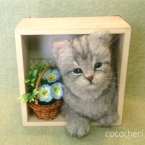 アメショ子猫さんのフレーム  羊毛フェルト  