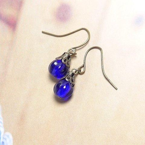 Luna.チェコメロンの一粒シンプルなピアス☆コバルド