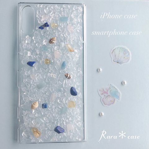 天然石のiPhoneケース♡全面水晶×カラフルストーン♡iPhone7