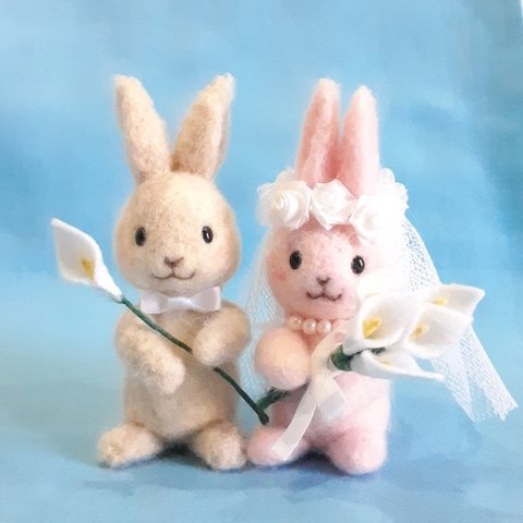 羊毛フェルトのうさぎの結婚式