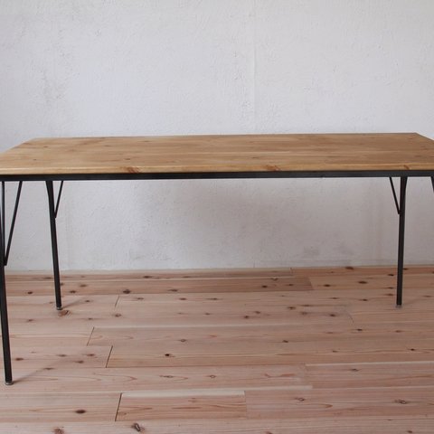 【送料無料】PINE SK TABLE 1500/パイン材/無垢材/ダイニングテーブル/エイジング加工/アイアン