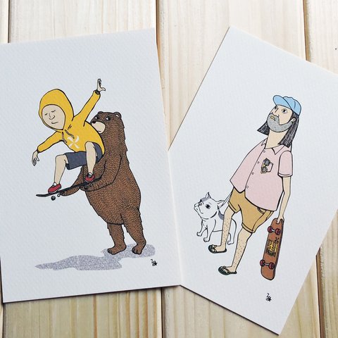 イラスト ポストカード 【ティムとクマ】＆【ベンの散歩】2枚組