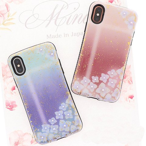 スマホケース 各機種対応 iPhone Galaxy Xperia Huawei ハンディジェリー 耐衝撃 衝撃に強い 花柄 紫陽花 あじさい hj-006