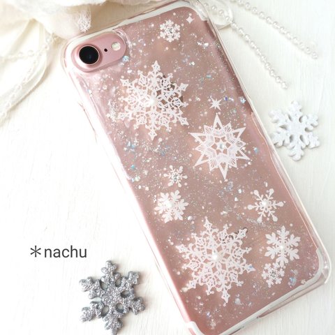 人気♡ふわり雪結晶のiPhoneケース✳︎iPhone7.8