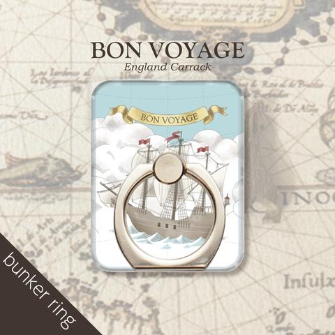 BON VOYAGE 欧風の帆船 ペン画風アート スマホリング スマホスタンド