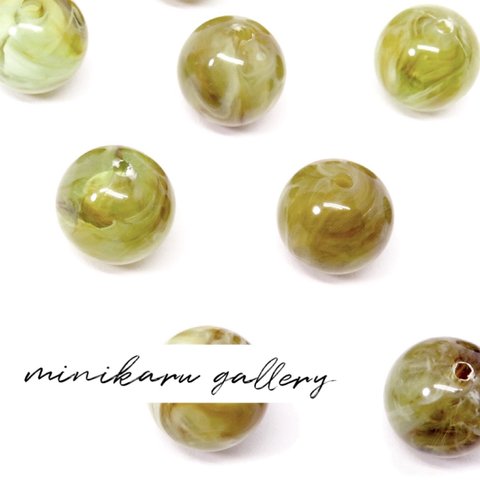 6個入)vintage parts marble olive beads 