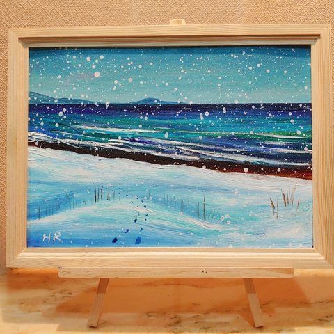 油絵 雪の海辺