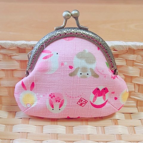 🐰和柄 ピンク うさぎ がま口👛小銭入れ