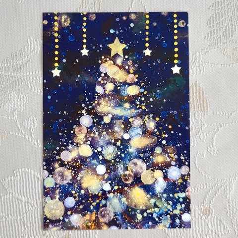 クリスマスポストカード雪と星の夜（３枚セット）