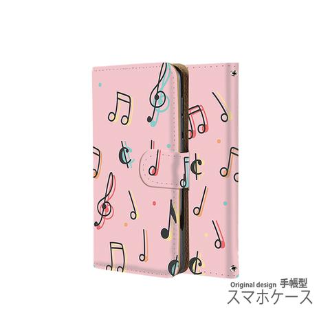 すまほケース sumaho ケース 手帳型 音符 全機種対応 Galaxy S21+ ミュージック Music 音楽 pink Android One S8 携帯ケース ピンク 190452