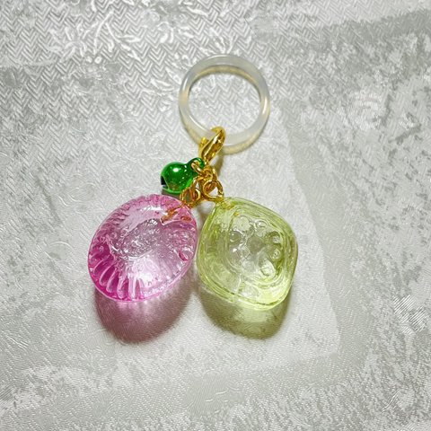春色ドロップ🍬 アンブレラマーカー  ミニ鈴付🔔𓈒 pink＆yellowgreen