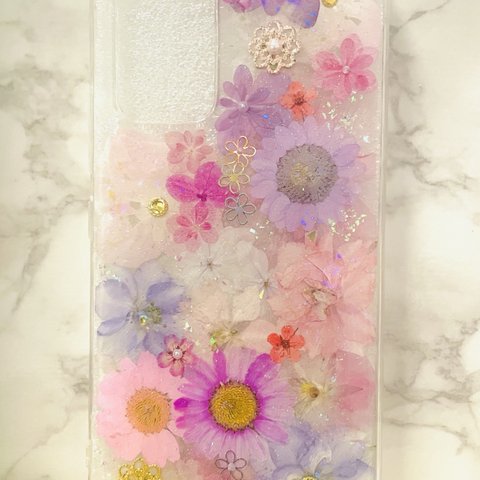 iPhoneケース､iPhoneカバー､押し花ケース､スマホケース､押しフルーツ､押し花､押し花カバー､スマホカバー､押しフルーツケース､押しフルーツカバー､Android 花 花柄リング付き、お花