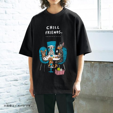 厚みのあるBIGシルエットTシャツ「CHILL FRIENDS_犬会」 /送料無料