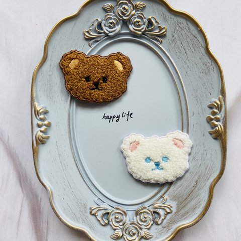 2枚入りかわいいくま　熊ちゃん　刺繍アイロンワッペンシールタイプ