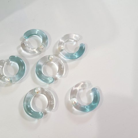 blue＆clear year cuf ＆ring (イヤーカフ リング ブルー クリア パール 淡水パール 夏 海)