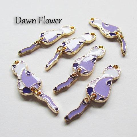 【D-0359】8pcs　ネコ　32×10mm　パープル　チャーム