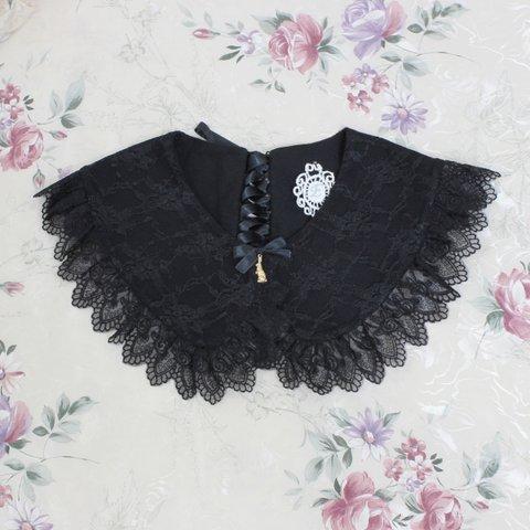 ≪Luna Conigliaコラボ付け襟≫Odette race lace-up roundcollar（black）