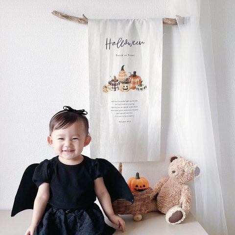 Halloween tapestry / checkered pumpkins | コットンリネン | ハロウィン | 飾り | タペストリー