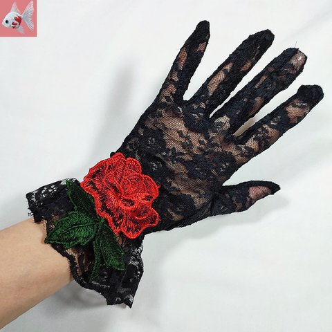 ◆薔薇のレース手袋①　ブラック