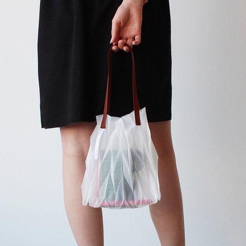 zero：Pleats bag - S（ヘリンボーン）：プリーツ バッグ　軽い　透ける　透明感