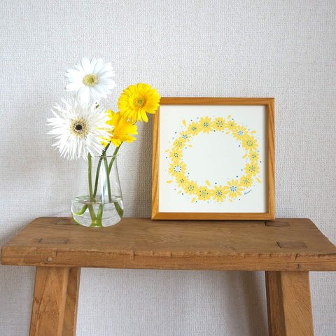 「 twinkle flower wreath（ラムネレモン）」20cm角ポスター