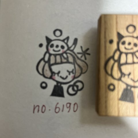 スタンプ　No. 6190仲良し猫と女の子