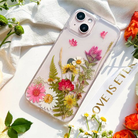 フレッシュな香りが漂う 押し花 スマホケース 全機種対応 iPhone Xperia Galaxy AQUOS