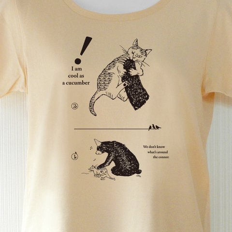 猫と熊 ナチュラル Tシャツ（インク：黒） メンズ レディース 5サイズ