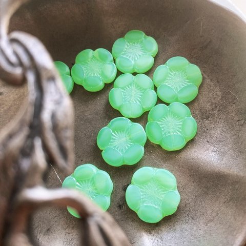 【2コセット】JIRI＊IVANA#czech beads#チェコビーズ　flower 5petals 18㍉ jade green 翡翠